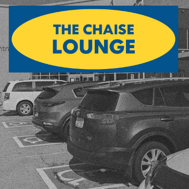 The Chaise Lounge cover - black and white image of a crowded parking lot with a logo in the IKEA colours